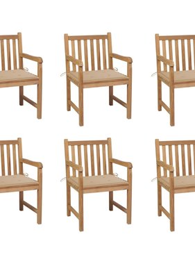 VidaXL Tuinstoelen 6 st met beige kussens massief teakhout