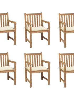VidaXL Tuinstoelen 6 st met crèmekleurige kussens massief teakhout