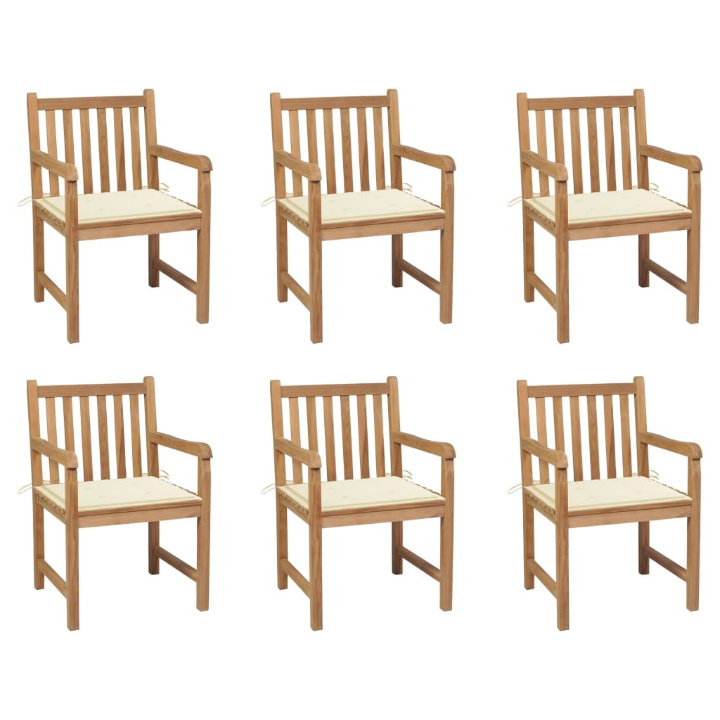 VidaXL Tuinstoelen 6 st met crèmekleurige kussens massief teakhout
