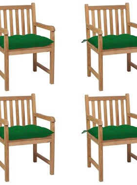 VidaXL Tuinstoelen 4 st met groene kussens massief teakhout