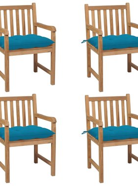 VidaXL Tuinstoelen 4 st met lichtblauwe kussens massief teakhout