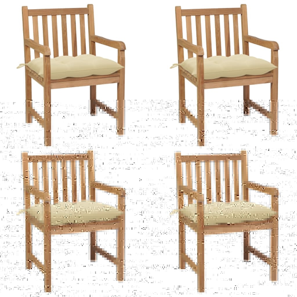 VidaXL Tuinstoelen 4 st met crèmewitte kussens massief teakhout