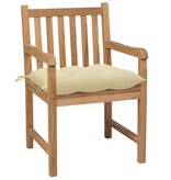 VidaXL Tuinstoelen 4 st met crèmewitte kussens massief teakhout