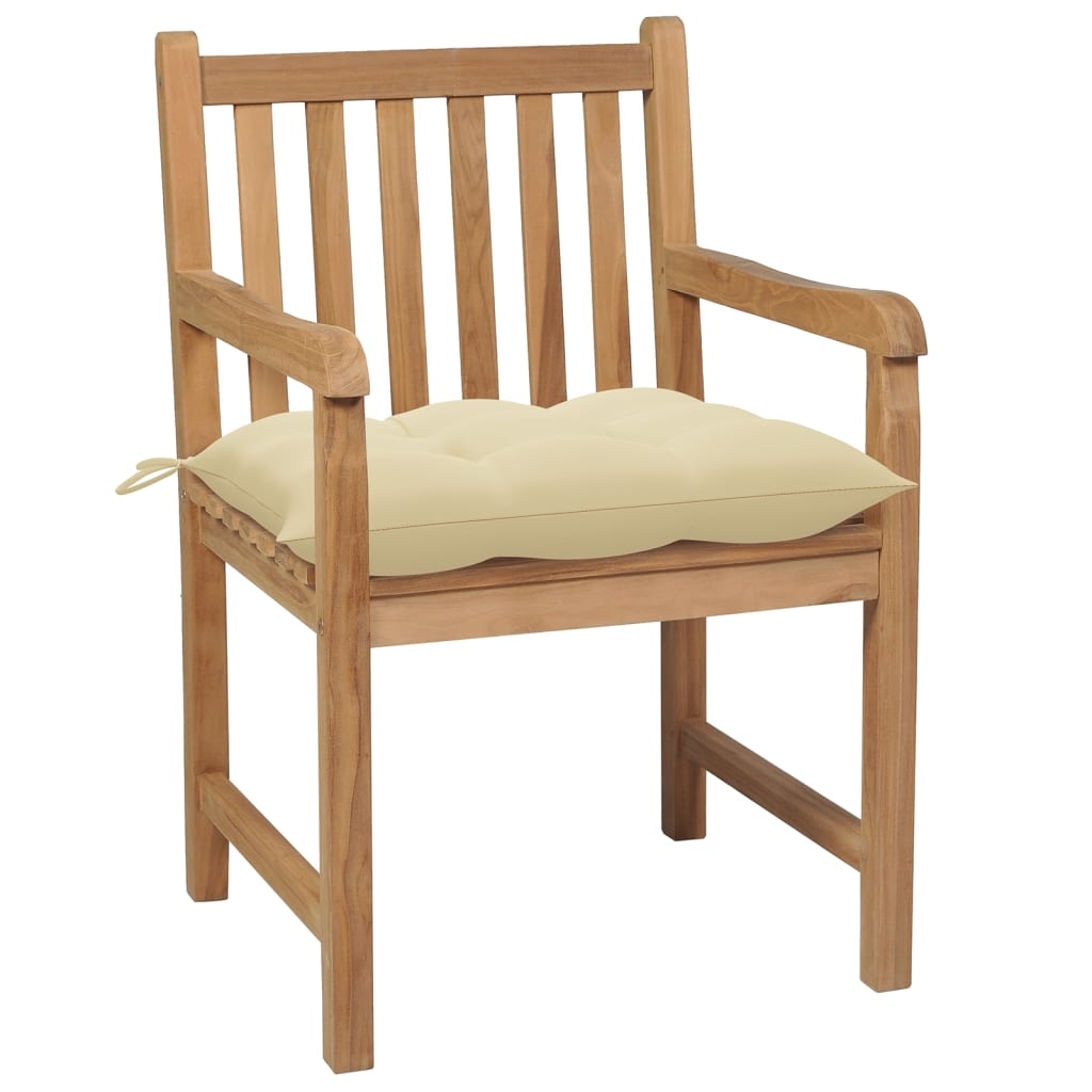 VidaXL Tuinstoelen 4 st met crèmewitte kussens massief teakhout
