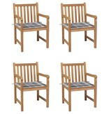 VidaXL Tuinstoelen 4 st met grijs geruite kussens massief teakhout