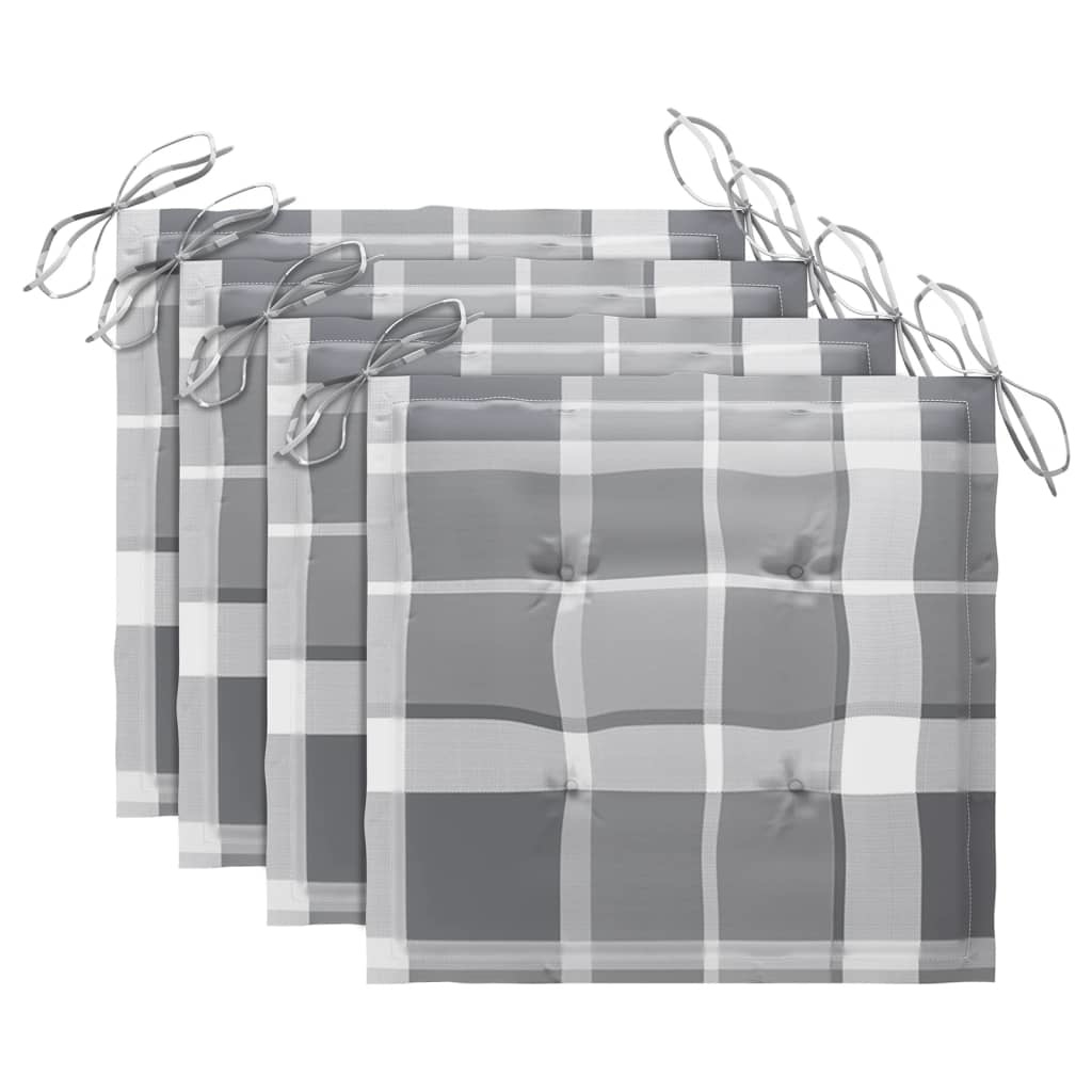 VidaXL Tuinstoelen 4 st met grijs geruite kussens massief teakhout