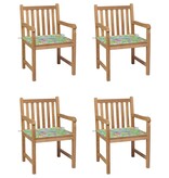 VidaXL Tuinstoelen 4 st met bladpatroon kussens massief teakhout