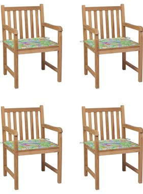 VidaXL Tuinstoelen 4 st met bladpatroon kussens massief teakhout