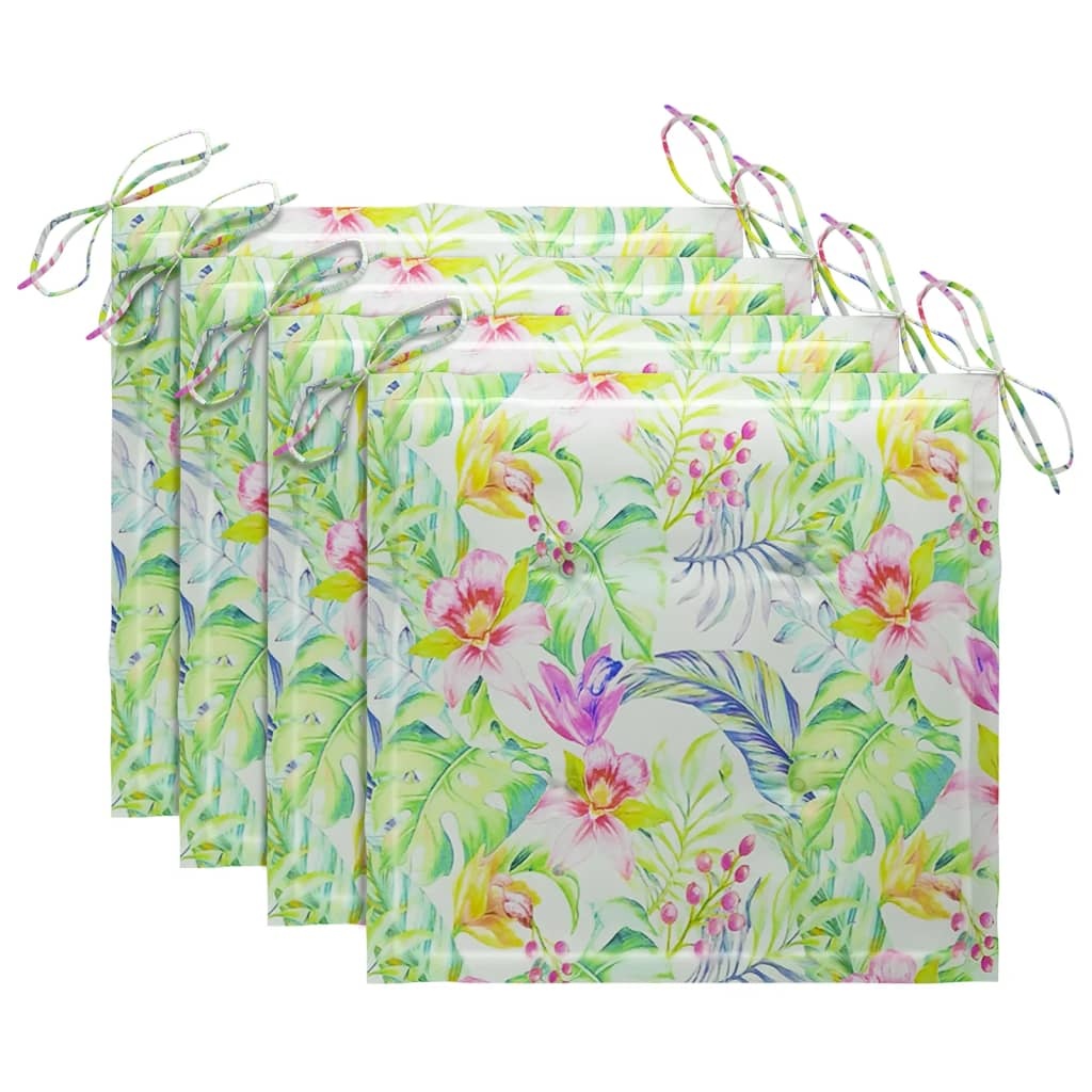 VidaXL Tuinstoelen 4 st met bladpatroon kussens massief teakhout