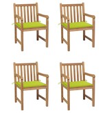 VidaXL Tuinstoelen 4 st met heldergroene kussens massief teakhout
