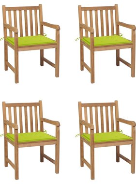 VidaXL Tuinstoelen 4 st met heldergroene kussens massief teakhout