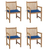 VidaXL Tuinstoelen 4 st met koningsblauwe kussens massief teakhout