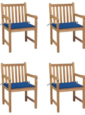 VidaXL Tuinstoelen 4 st met koningsblauwe kussens massief teakhout