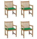 VidaXL Tuinstoelen 4 st met groene kussens massief teakhout