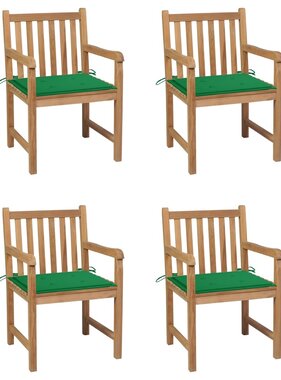 VidaXL Tuinstoelen 4 st met groene kussens massief teakhout