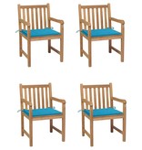 VidaXL Tuinstoelen 4 st met blauwe kussens massief teakhout