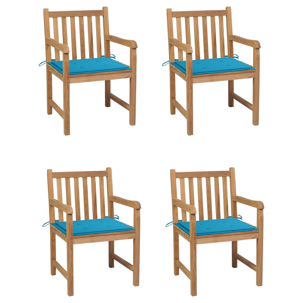 VidaXL Tuinstoelen 4 st met blauwe kussens massief teakhout