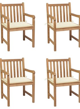 VidaXL Tuinstoelen 4 st met crèmekleurige kussens massief teakhout