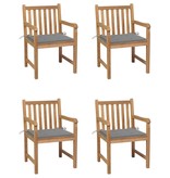 VidaXL Tuinstoelen 4 st met grijze kussens massief teakhout