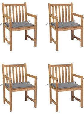 VidaXL Tuinstoelen 4 st met grijze kussens massief teakhout