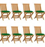 VidaXL Tuinstoelen 8 st met groene kussens massief teakhout