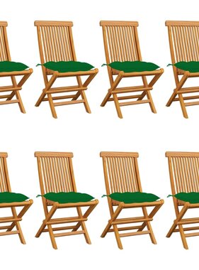 VidaXL Tuinstoelen 8 st met groene kussens massief teakhout