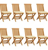 VidaXL Tuinstoelen 8 st met crèmewitte kussens massief teakhout