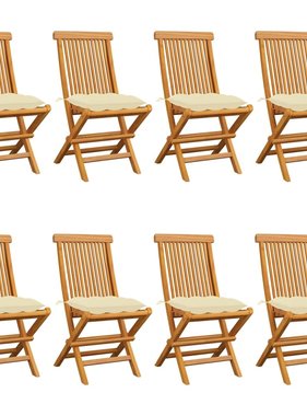 VidaXL Tuinstoelen 8 st met crèmewitte kussens massief teakhout