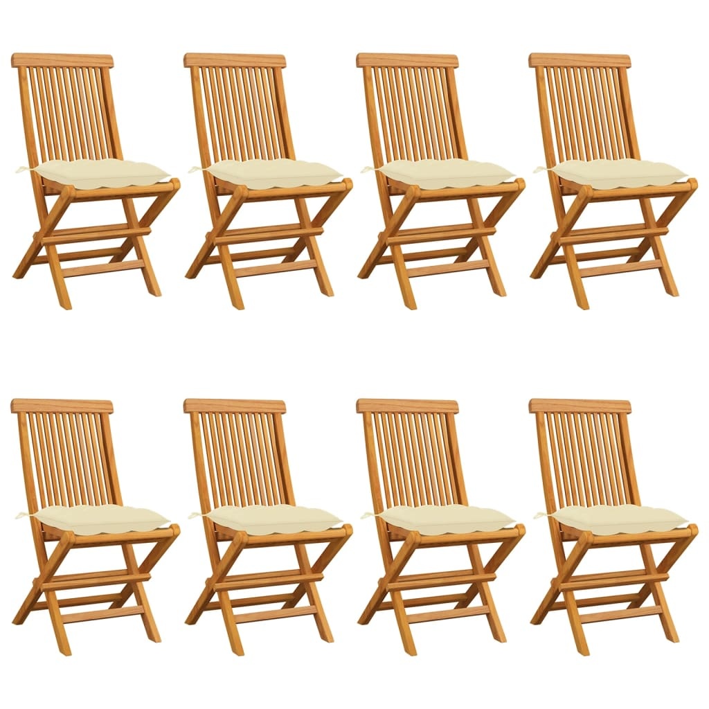 VidaXL Tuinstoelen 8 st met crèmewitte kussens massief teakhout