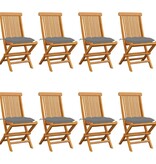 VidaXL Tuinstoelen 8 st met grijze kussens massief teakhout