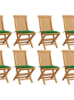 VidaXL Tuinstoelen 8 st met groene kussens massief teakhout