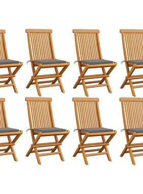 VidaXL Tuinstoelen 8 st met grijze kussens massief teakhout