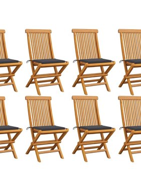 VidaXL Tuinstoelen 8 st met antracietkleurige kussens massief teakhout