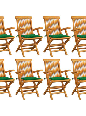 VidaXL Tuinstoelen 8 st met groene kussens massief teakhout