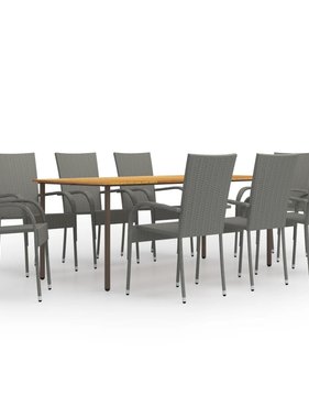 VidaXL 9-delige Tuinset poly rattan grijs