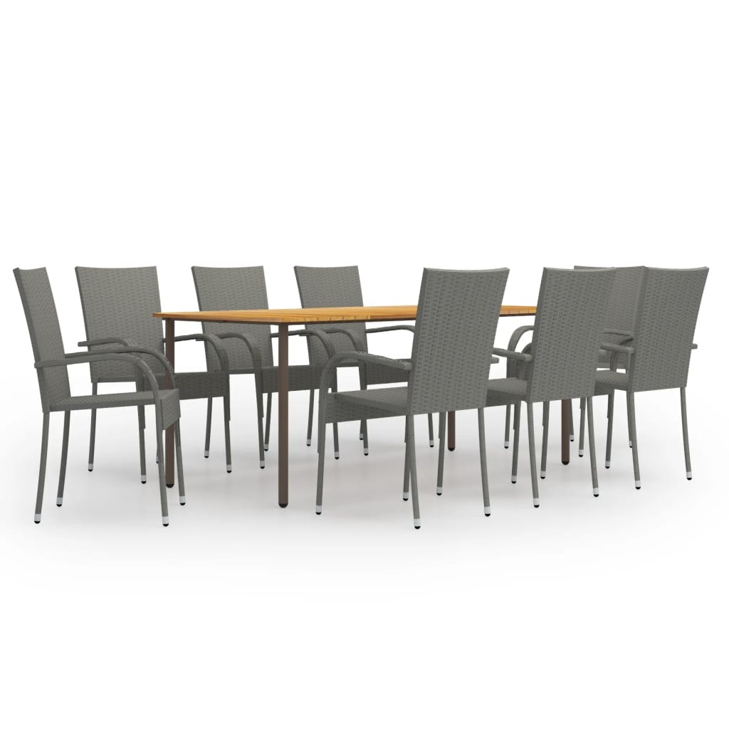 VidaXL 9-delige Tuinset poly rattan grijs