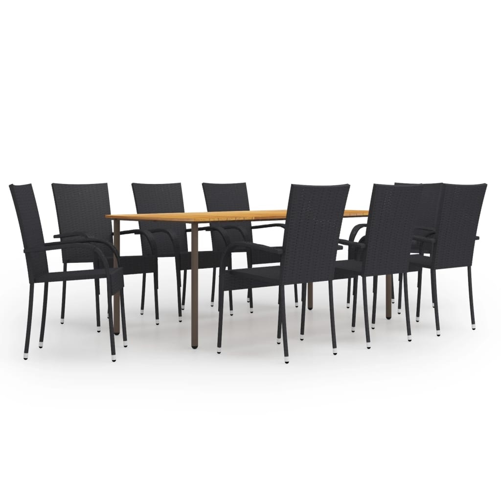 VidaXL 9-delige Tuinset poly rattan zwart