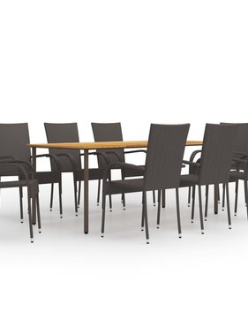 VidaXL 9-delige Tuinset poly rattan bruin