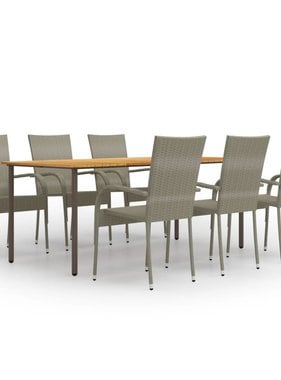 VidaXL 7-delige Tuinset poly rattan grijs