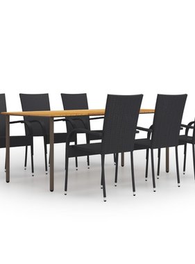 VidaXL 7-delige Tuinset poly rattan zwart