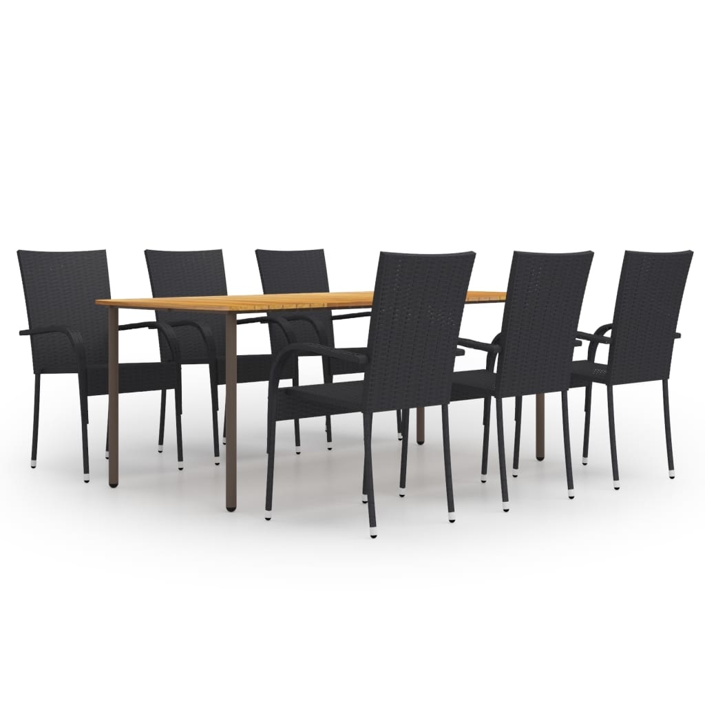 VidaXL 7-delige Tuinset poly rattan zwart