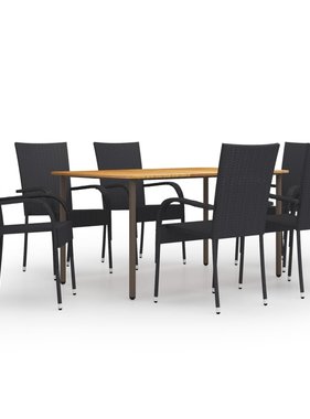 VidaXL 7-delige Tuinset poly rattan zwart
