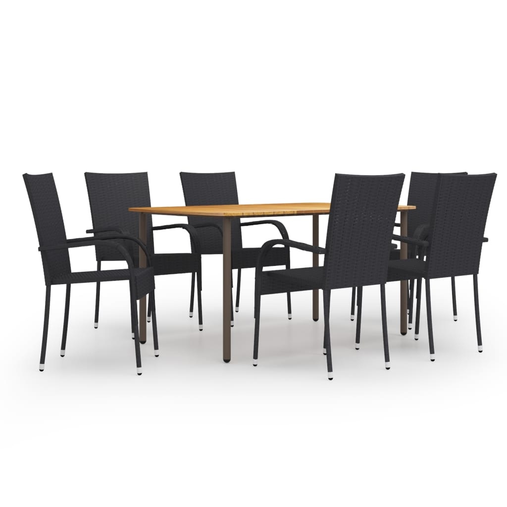 VidaXL 7-delige Tuinset poly rattan zwart