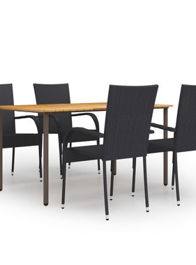 VidaXL 5-delige Tuinset poly rattan zwart