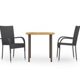 VidaXL 3-delige Tuinset poly rattan zwart