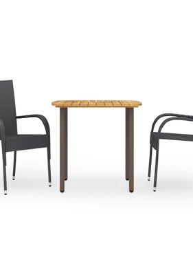 VidaXL 3-delige Tuinset poly rattan zwart