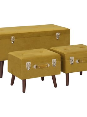 VidaXL Opbergkrukken 3 st fluweel mosterdgeel