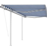 VidaXL Luifel automatisch uittrekbaar met palen 3,5x2,5 m blauw en wit
