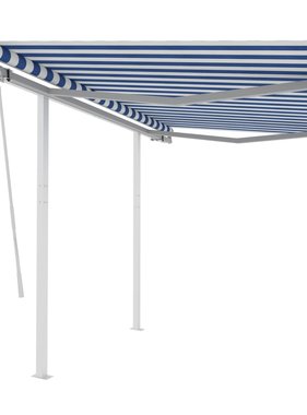 vidaXL Luifel handmatig uittrekbaar met palen 3x2,5 m blauw en wit