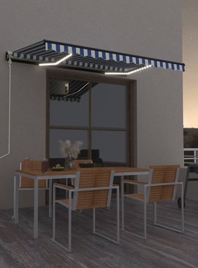 VidaXL Luifel automatisch met LED en windsensor 350x250 cm blauw wit